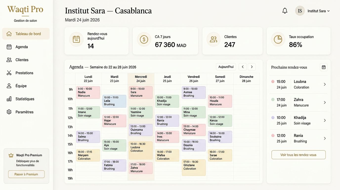 Aperçu de l'agenda Waqti Pro
